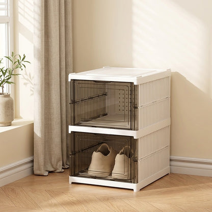 Shoestow™ Foldable Plastic Shoe Storage Box in a calm home setting