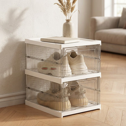 Shoestow™ Foldable Plastic Shoe Storage Box, styled close view