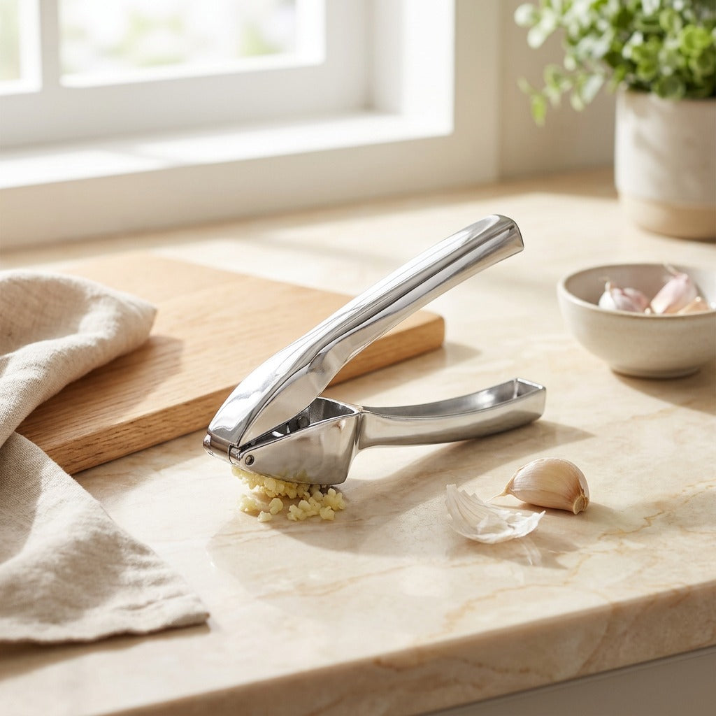 Clovecrush™ Zinc Alloy Garlic Press in a calm home setting