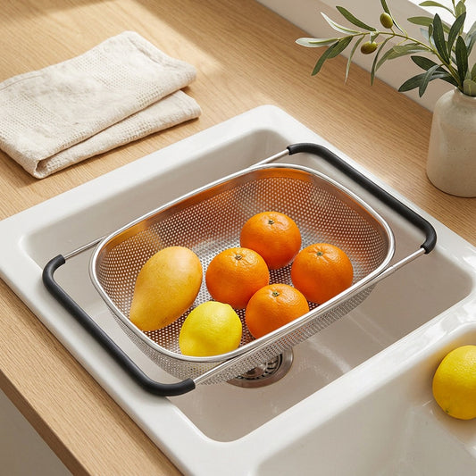 Drainhold™ Stainless Steel Sink Drain Basket in a calm home setting
