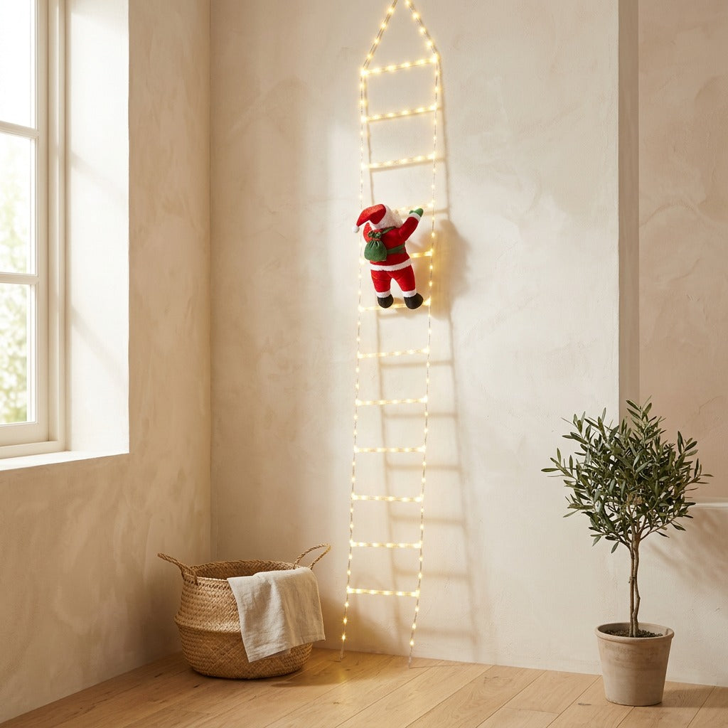 Clausglow™ Santa Claus Christmas Ladder Lights in a calm home setting