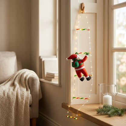 Clausglow™ Santa Claus Christmas Ladder Lights, styled close view