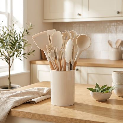Silikit™ 12-Piece Silicone Kitchen Utensil Set in a calm home setting