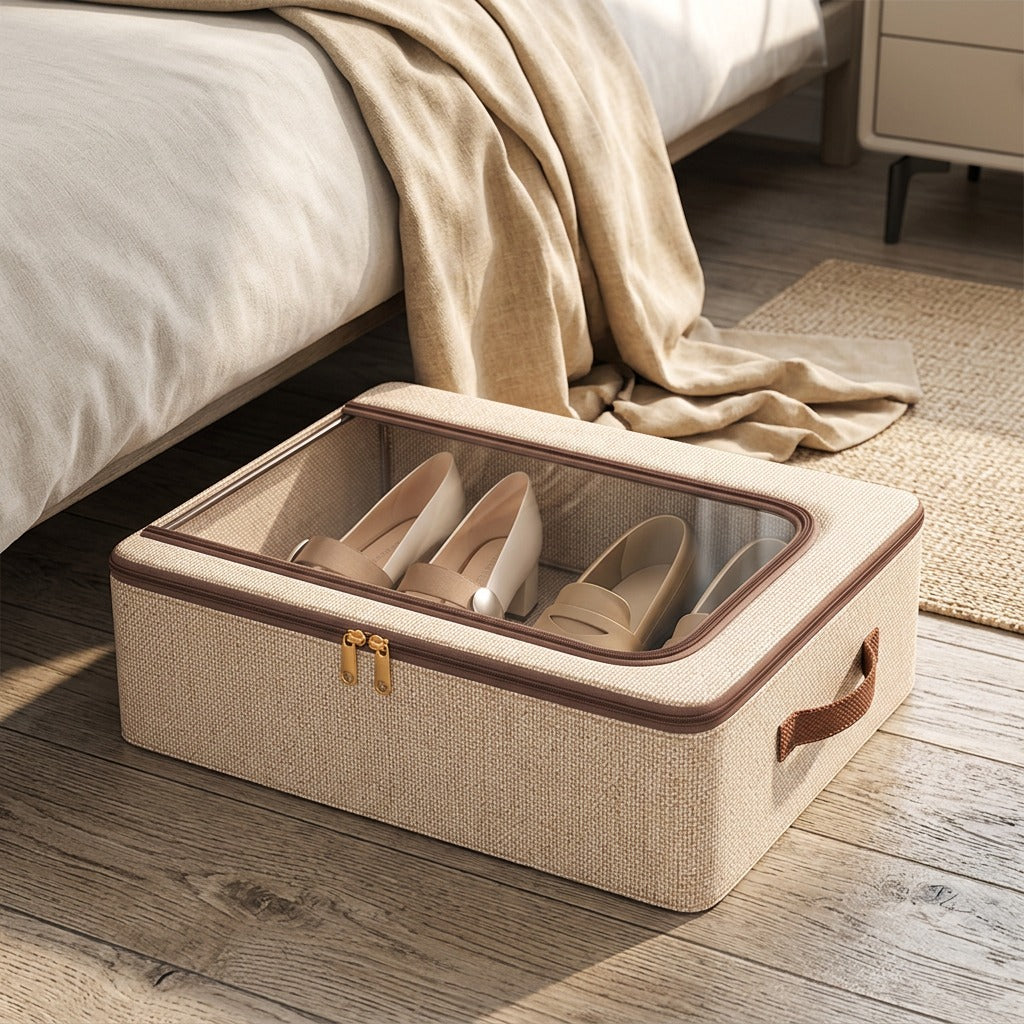 Shoenest™ Foldable Covered Shoe Storage Box, styled close view