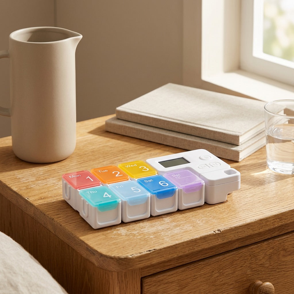 Timemed™ Electronic Timed Reminder Pill Storage Box, styled close view