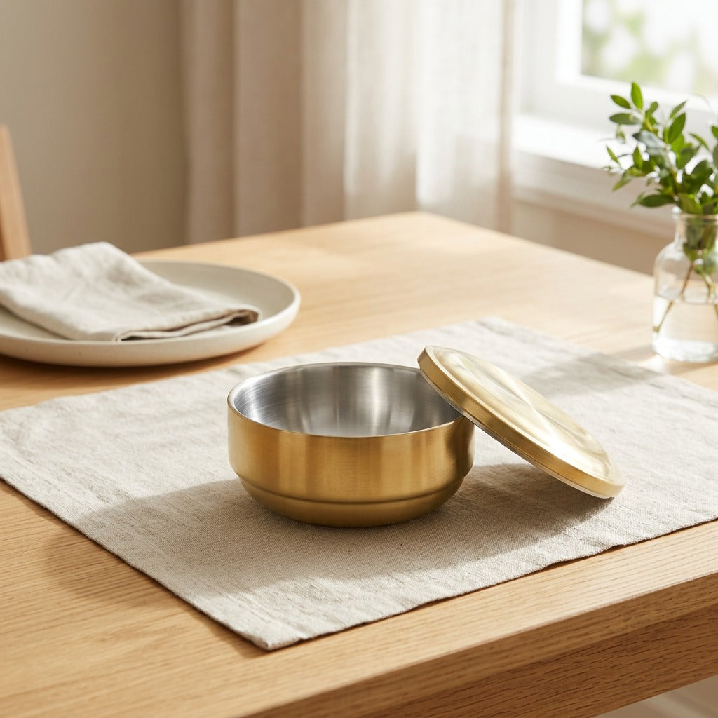 Riceluster™ Stainless Steel Rice Bowl in a calm home setting
