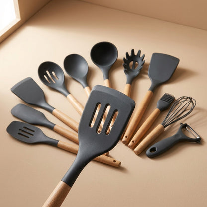 Scrapeflex™ 12-Piece Silicone Spatula Set, material and detail close-up