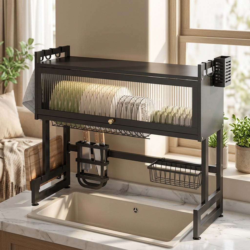 Dripstand™ Stainless Steel Sink Dish Rack, styled close view