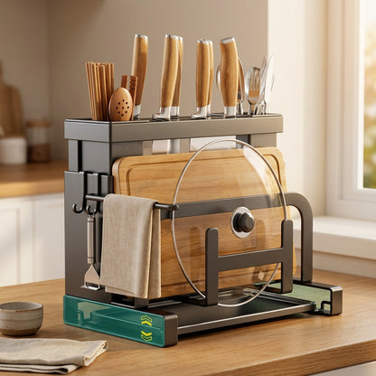 Rackstow™ Carbon Steel Kitchen Storage Rack, styled close view