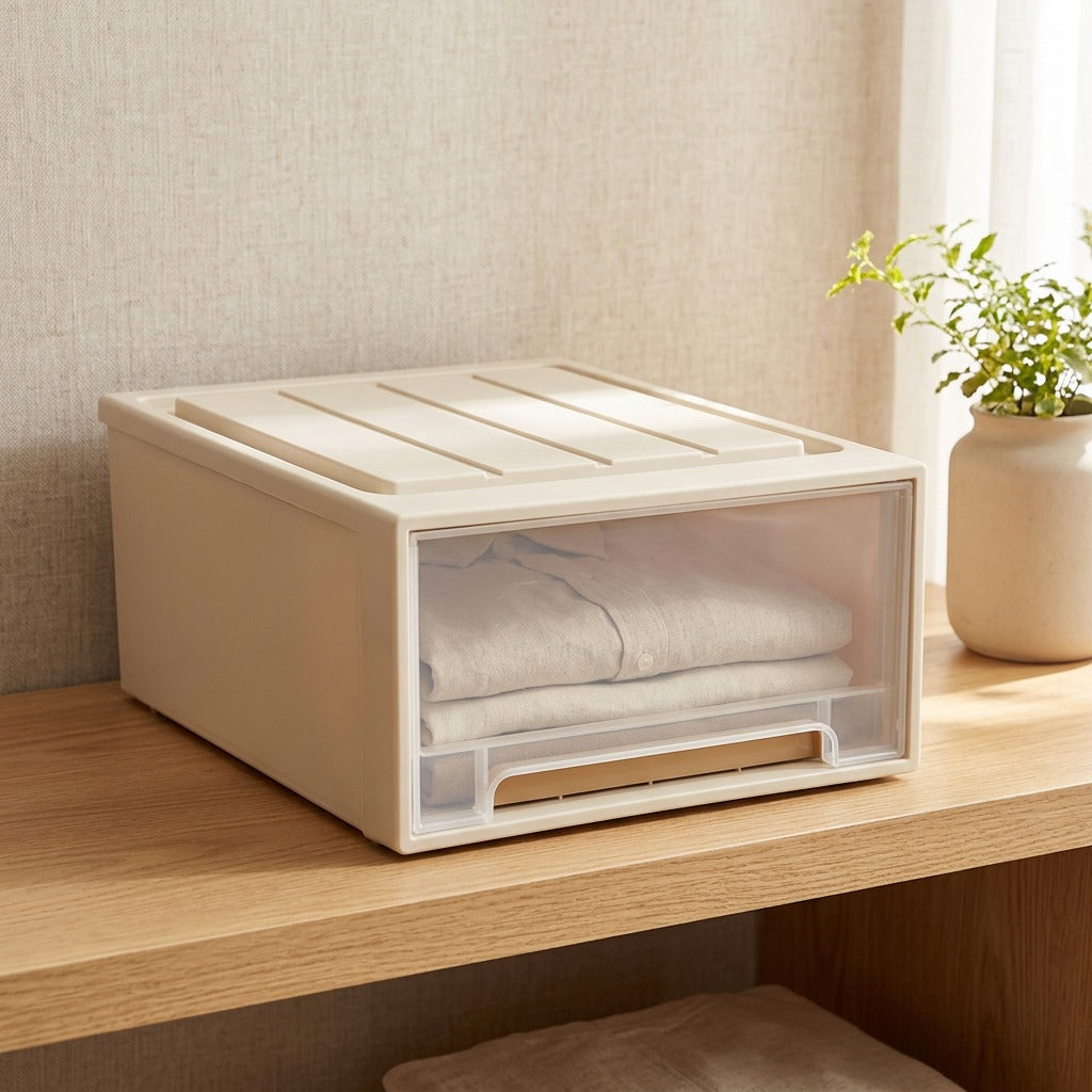 Drawerhaven™ Transparent Polypropylene Drawer Storage Box in a calm home setting
