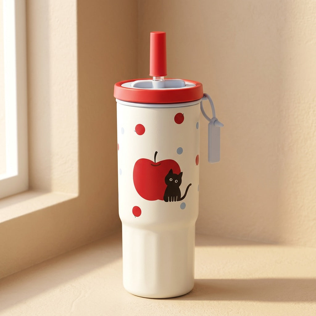 Sipshelter™ 304 Stainless Steel Straw Thermos Cup, material and detail close-up