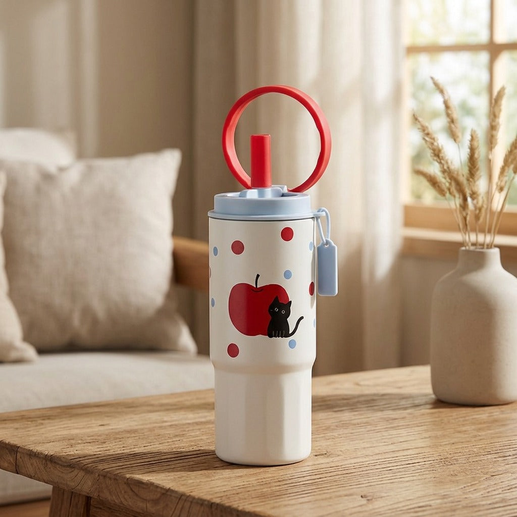Sipshelter™ 304 Stainless Steel Straw Thermos Cup, styled close view
