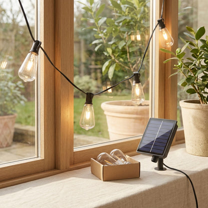 Spareglow™ Solar Light String With Spare Bulbs in a calm home setting