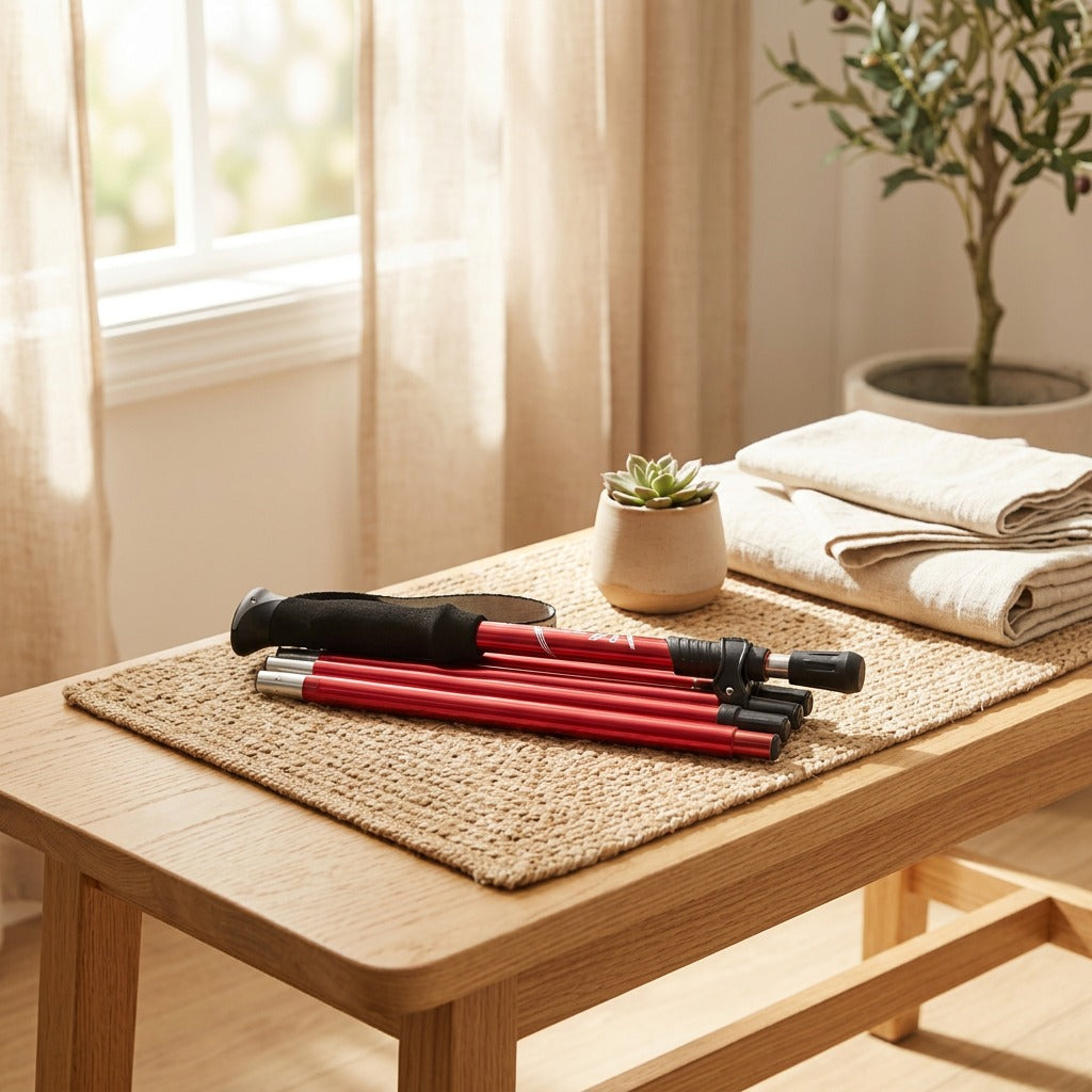 Quintfold™ 5-Section Aluminum Trekking Pole in a calm home setting