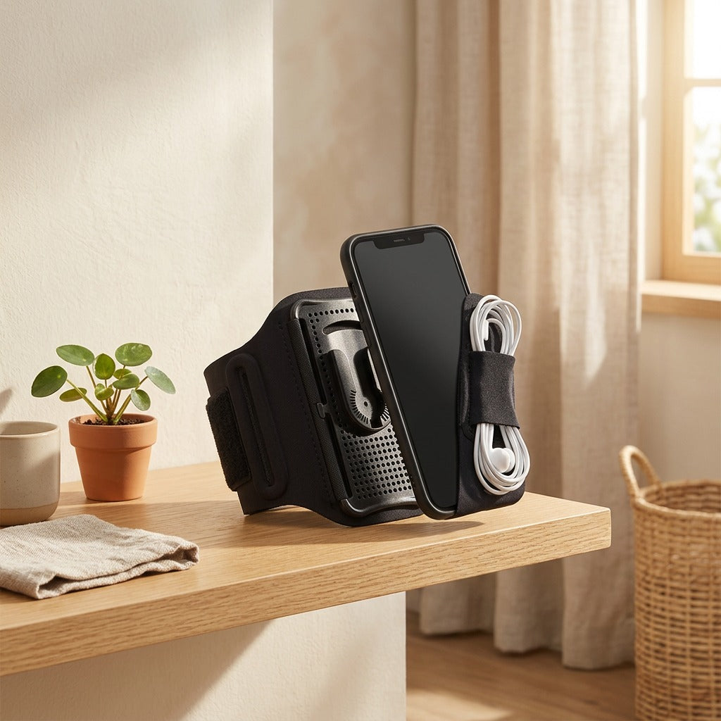 Turnpouch™ Rotating Mobile Phone Arm Bag in a calm home setting