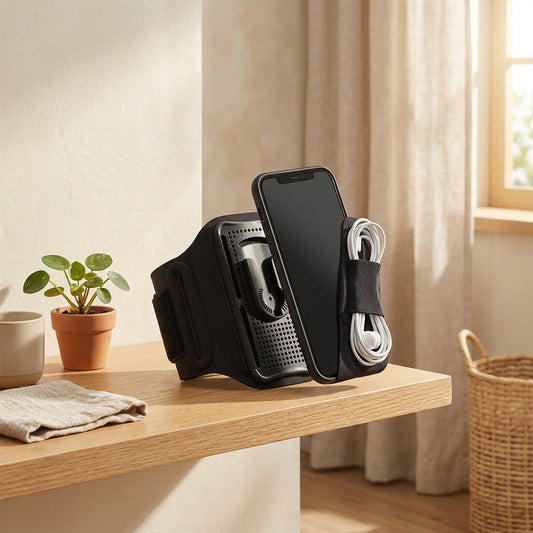 Turnpouch™ Rotating Mobile Phone Arm Bag in a calm home setting