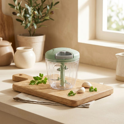 Clovechop™ Three-Blade Manual Garlic Cutter in a calm home setting