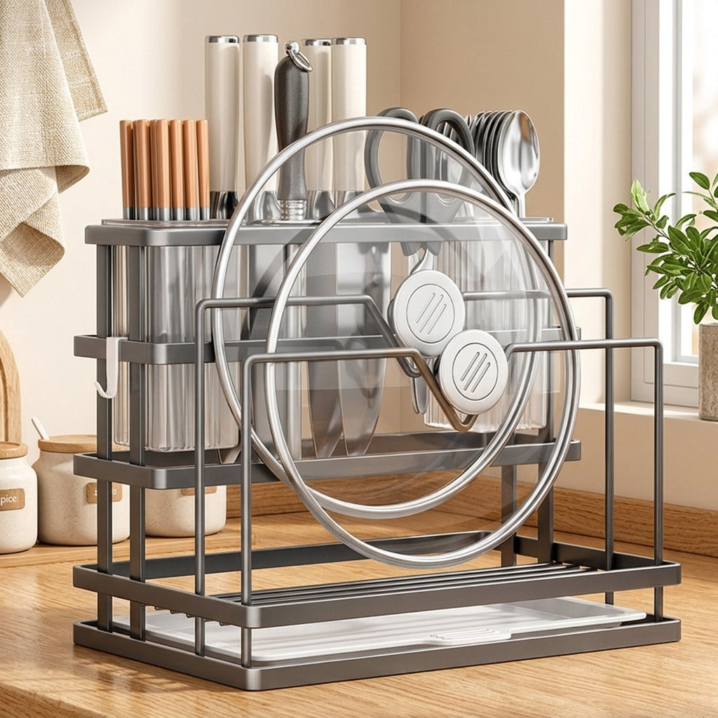 Slotkeep™ Carbon Steel Kitchen Knife Storage Rack in a calm home setting