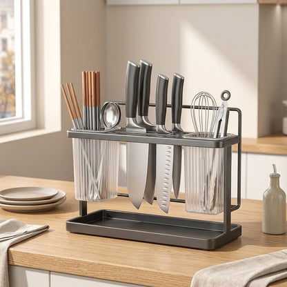 Slotkeep™ Carbon Steel Kitchen Knife Storage Rack, styled close view