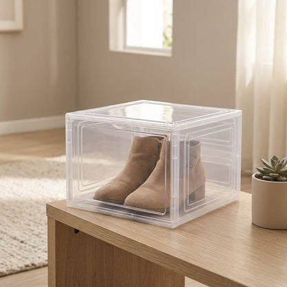 Clearslot™ Transparent Plastic Shoe Storage Box, styled close view