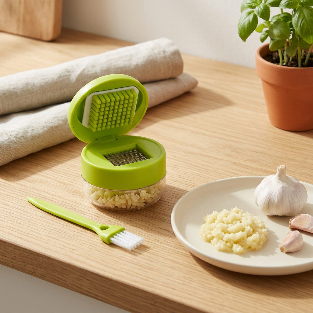 Minimash™ Mini ABS Plastic Garlic Press in a calm home setting