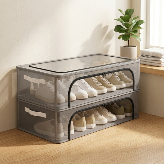 Shoetuck™ Foldable PVC Shoe Storage Box in a calm home setting