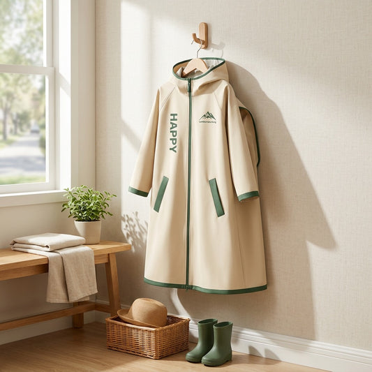 Rainlet™ Eva Children's Rain Poncho in a calm home setting