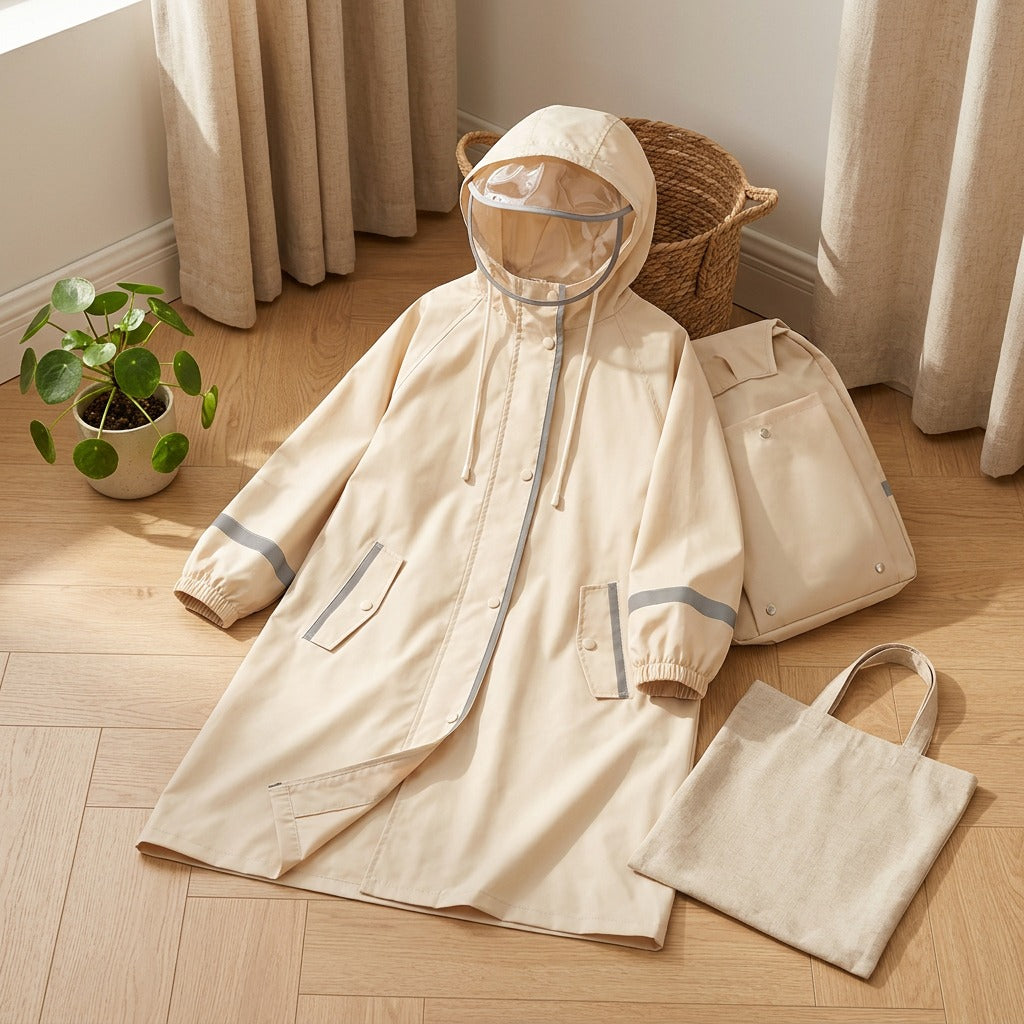 Trailcloud™ Children’s Pongee Hiking Rain Poncho in a calm home setting