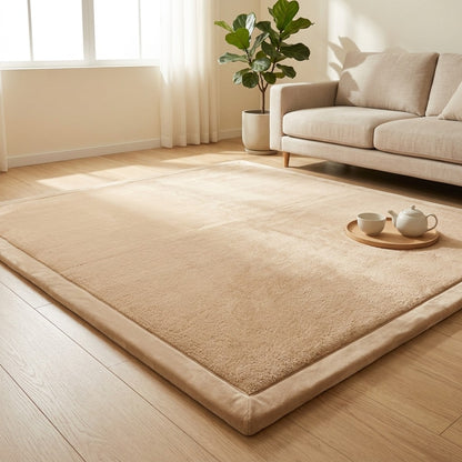 Plushpad™ Coral Velvet Floor Mat in a calm home setting
