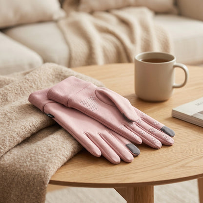 Palmtouch™ Touch Screen Fingerless Winter Gloves, styled close view