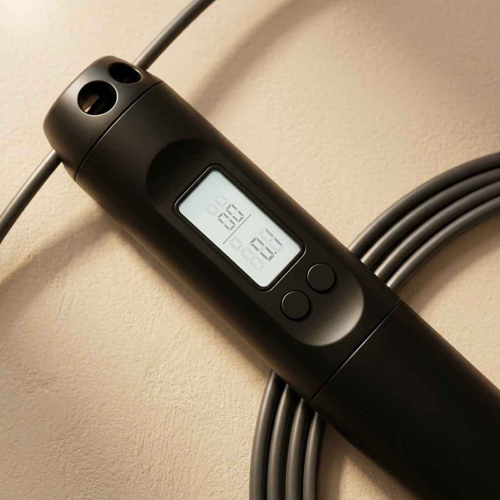Ropetrack™ Electronic Counting Steel Wire Jump Rope, material and detail close-up