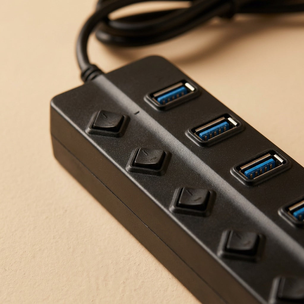 Sevenport™ USB 3.0 Seven-Port Hub, material and detail close-up