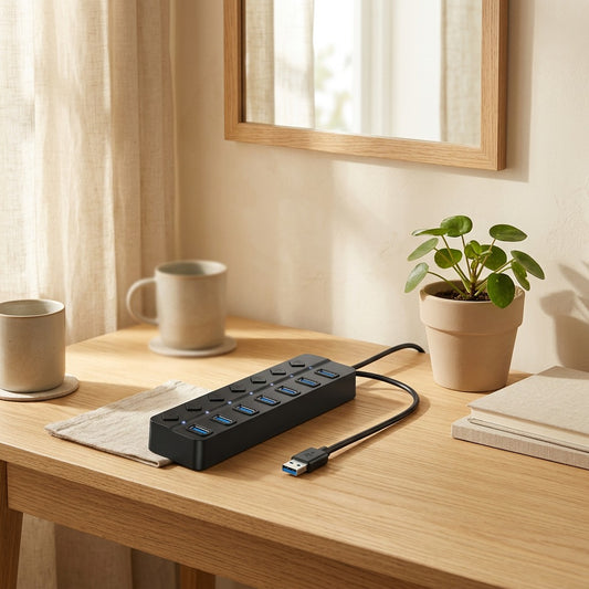 Sevenport™ USB 3.0 Seven-Port Hub in a calm home setting