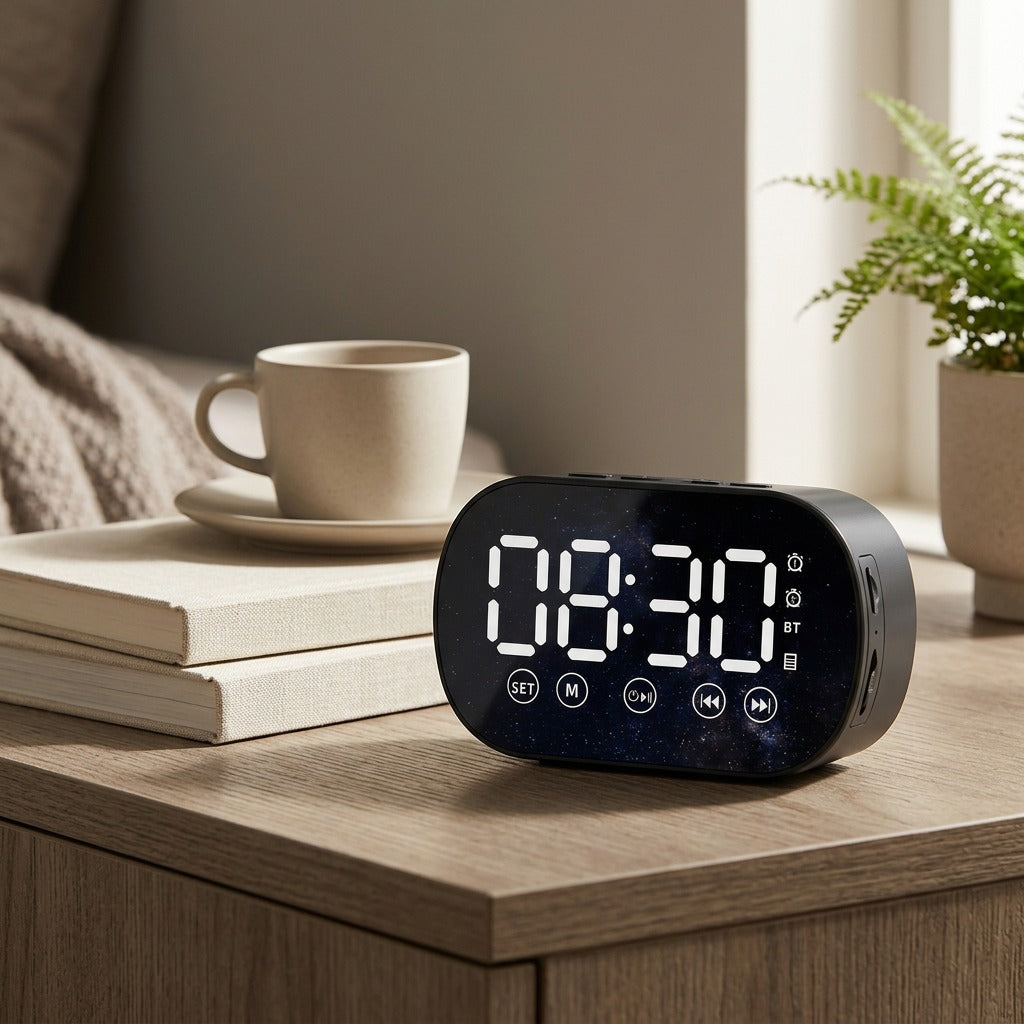 Dozewake™ Bluetooth Speaker Alarm Clock, styled close view