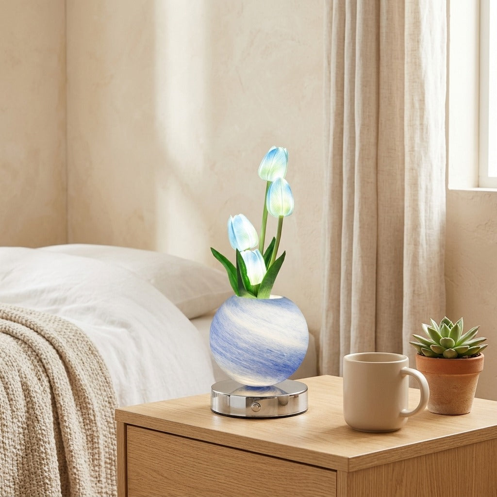 Tulipglow™ LED Tulip Flower Table Lamp in a calm home setting