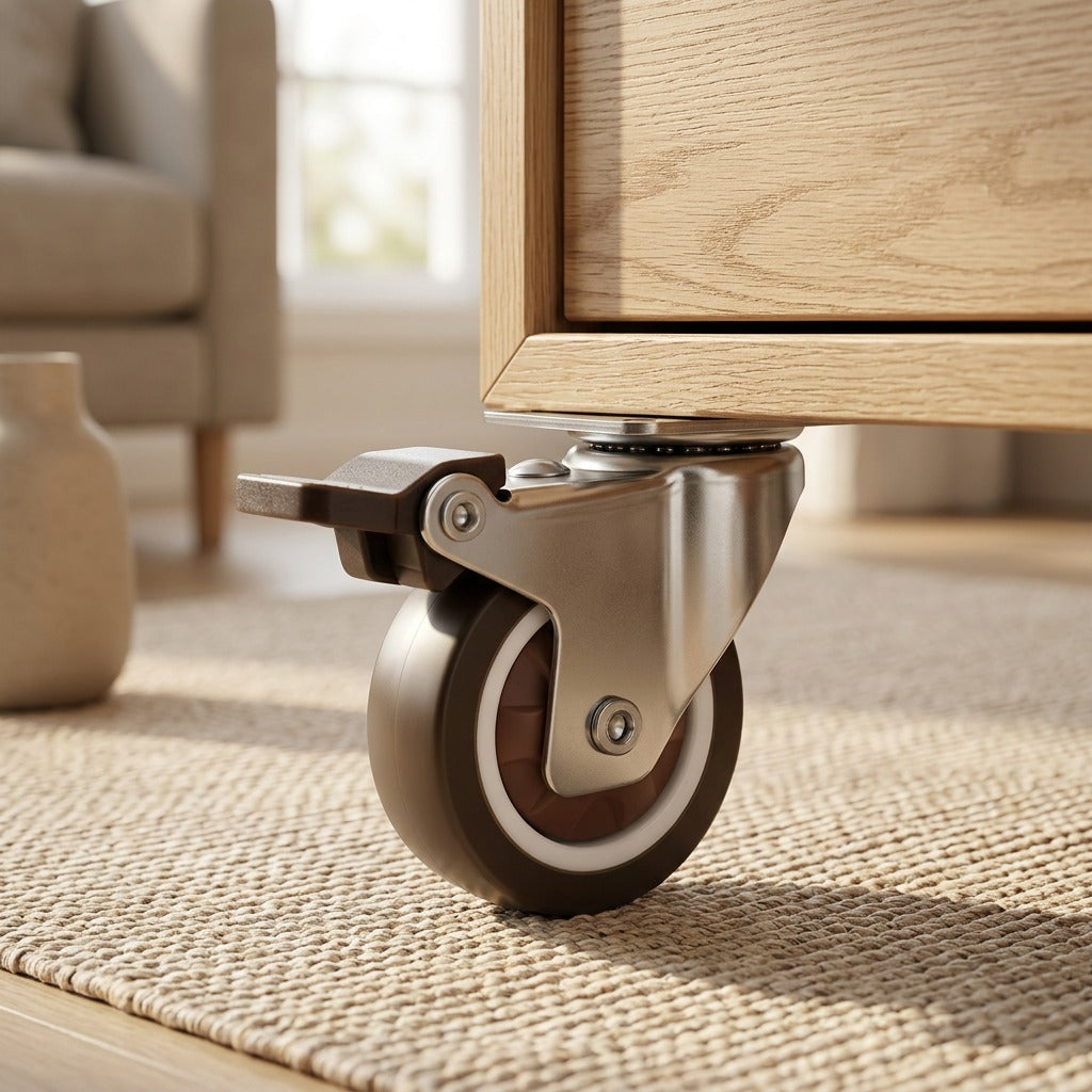 Quietroll™ Silent Swivel Furniture Casters, styled close view