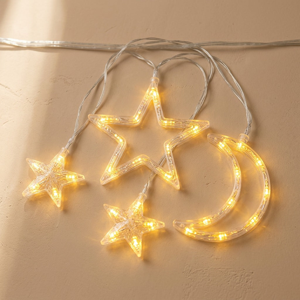 Moonwink™ Star Moon String Lights, material and detail close-up