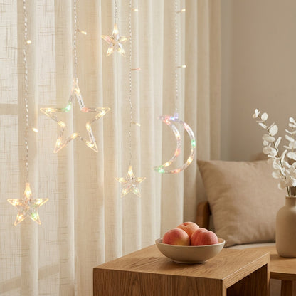 Moonwink™ Star Moon String Lights, styled close view