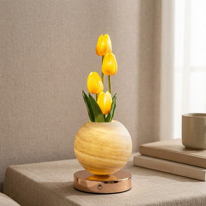 Tuliplume™ Tulip Flower Table Lamp, styled close view
