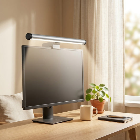 Monitorbeam™ Monitor Hanging LED Desk Lamp in a calm home setting
