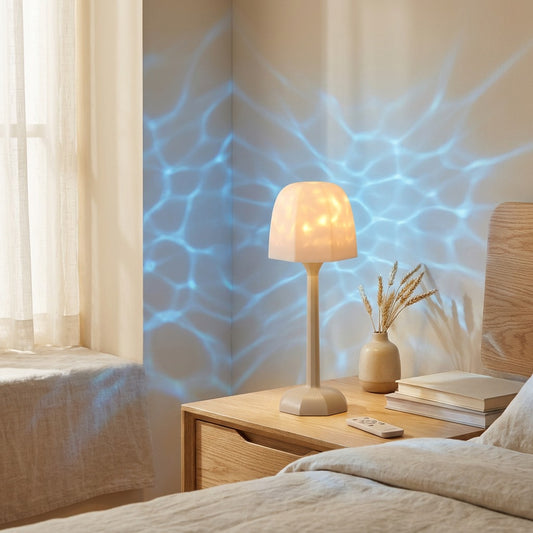 Watersheen™ Water Ripple Table Lamp With Remote in a calm home setting