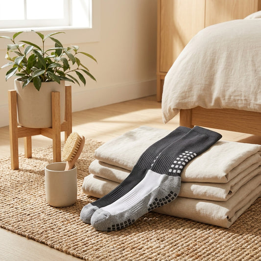 Sprintknit™ High-Tube Polyester Sports Socks in a calm home setting