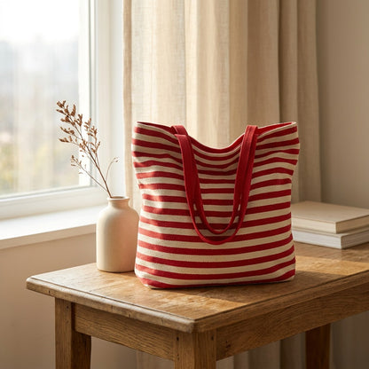 Totesail™ Cotton Linen Canvas Shopping Tote Bag, styled close view