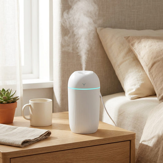 Mistglow™ USB Humidifier With Ambient Light in a calm home setting
