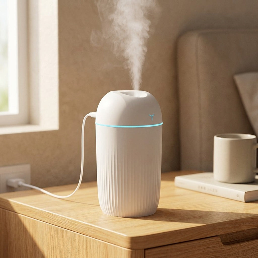 Mistglow™ USB Humidifier With Ambient Light, styled close view