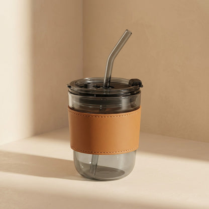 Sipshine™ Round Glass Coffee Cup With Straw