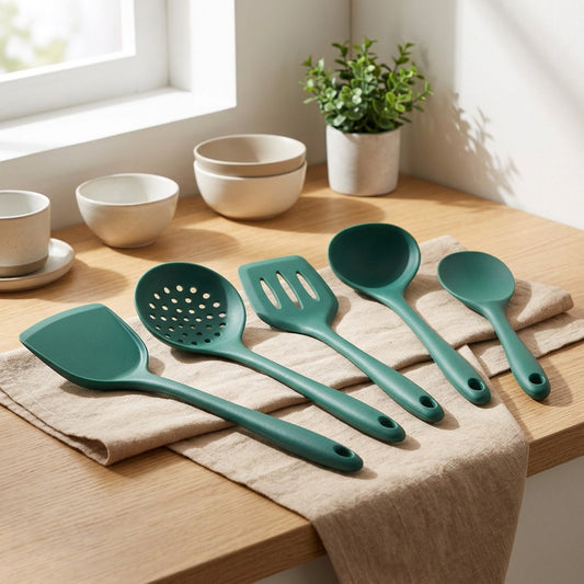 Soupserve™ Silicone Soup Spoon Utensil Set in a calm home setting