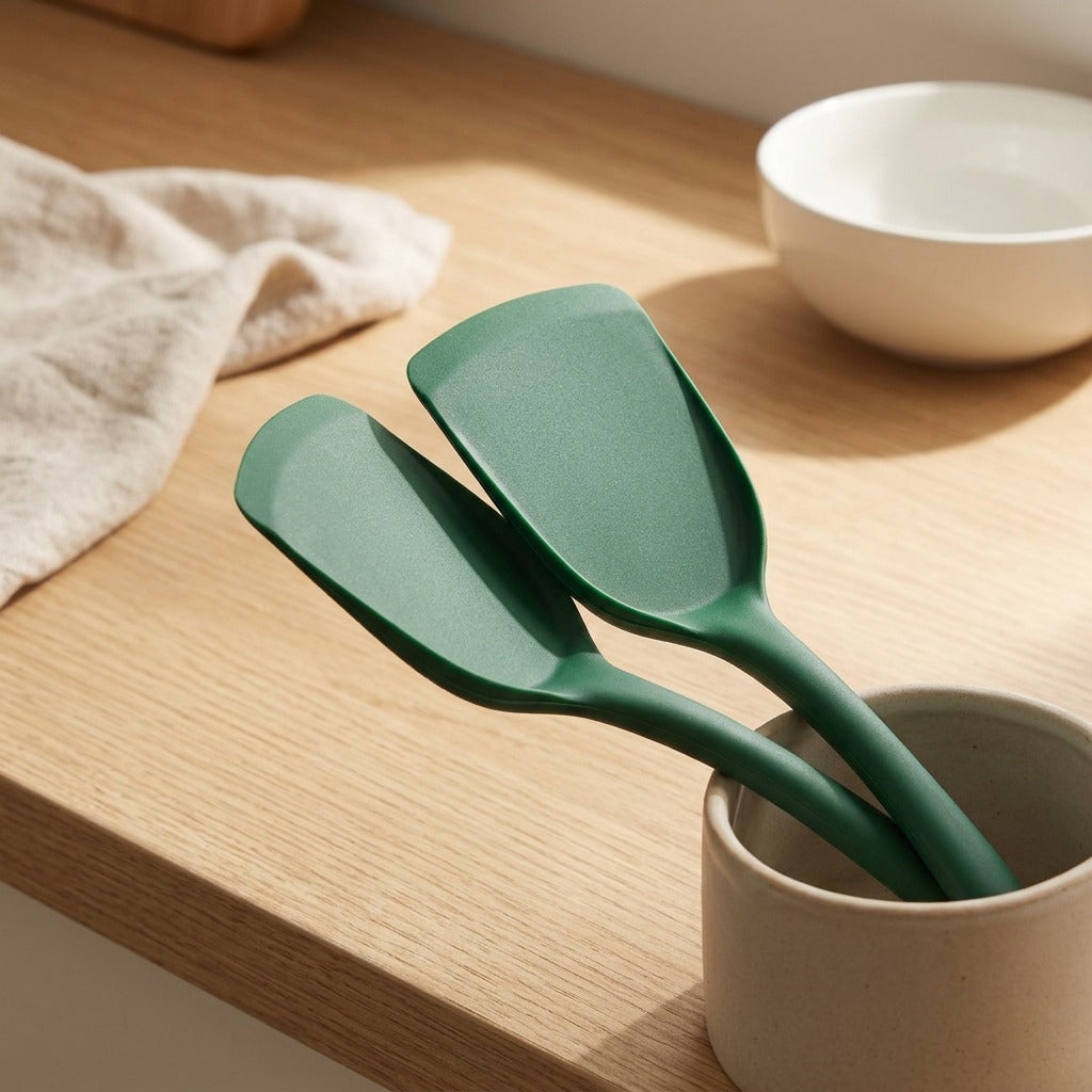 Soupserve™ Silicone Soup Spoon Utensil Set, styled close view