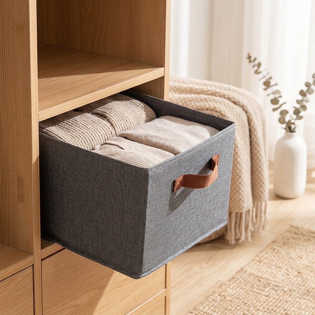 Clothfold™ Foldable Fabric Clothing Storage Box, styled close view