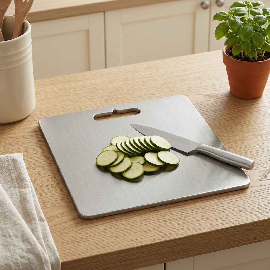 Chopshine™ Stainless Steel Cutting Board in a calm home setting